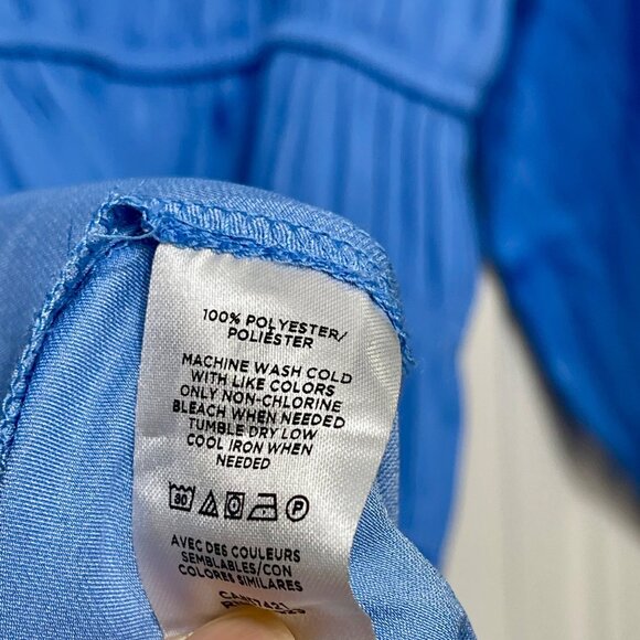 Loft Long-Sleeve Elastic Waist Mini Dress With Tie Neck in Blue Size 2 - Picture 6 of 6